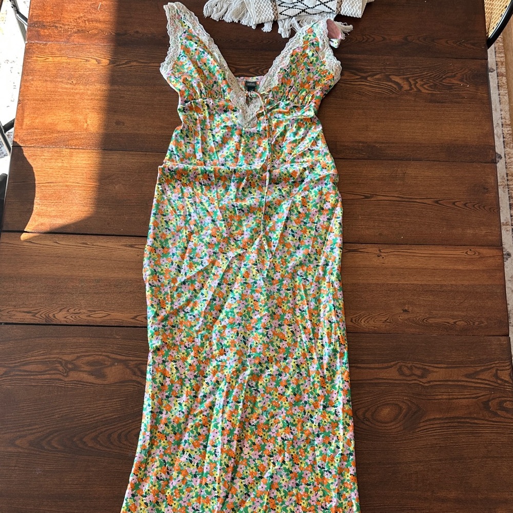 Wild Fable Satin Floral Maxi Dress with Lace Trim